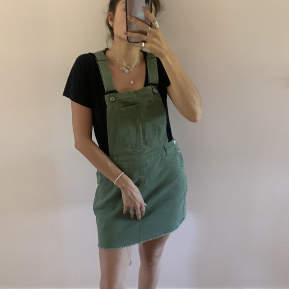 Love tree green denim jean skirt overalls medium - Picture 2 of 7